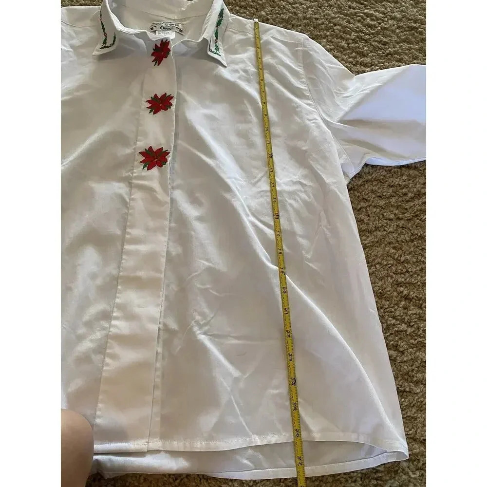 Orvis Vintage Womens Size 20 XL White Christmas Cotton Shirt Blouse Poinsettia - Picture 9 of 10
